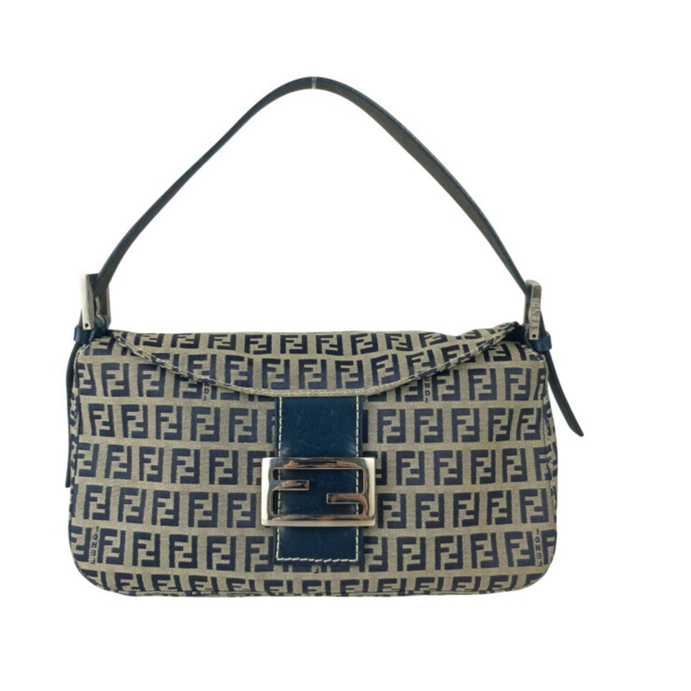 FENDI Zucca Mamma Bucket Handbag 2321 26725 Gray Navy Canvas Leather Women's ...